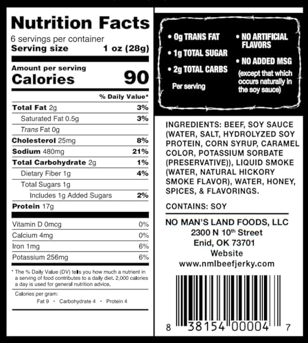 Image of No Mans Land Slow-Dried Beef Jerky | Smoked & Seasoned Jerky Strips | High Protein, Low Carb Beef Snack | Gluten Free - MILD (6oz)