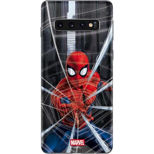 Skinit Decal Phone Skin Compatible with Galaxy S10 - Officially Licensed Marvel Spiderman Web Throw Design
