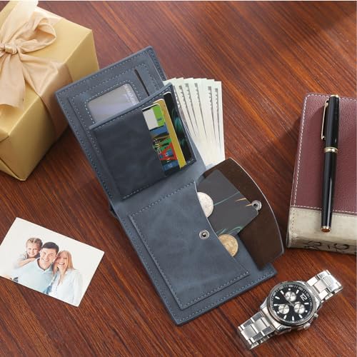 Nobelook Personalized Wallet for Dad - Engraved with 2-7 Names and Picture Personalized Men's Wallet Gifts for Father Husband (Blue, 5 Names)4