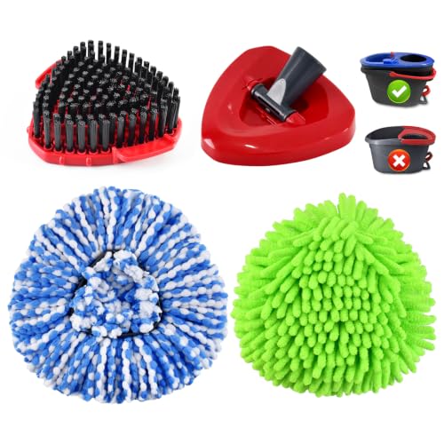 Mop Head Replacement for O Cedar, Spin Mop Replacement Head for Ocedar RinseClean 2 Tank System, Mop Heads Includeds 1 Mop Replacement Heads, 1 Upgrade Spin Scrub Brush, 1 Base& 1 Chenille Pad