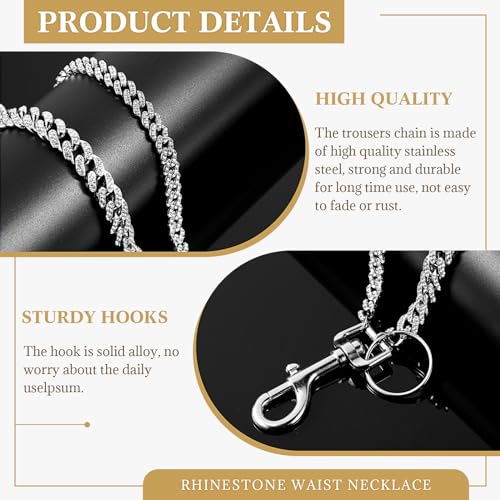 Batiyeer Rhinestone Wallet Chain Bling Metal for Men Women Motorcycle Pants Jeans Punk Silver Multilayer Chain with Keyring4