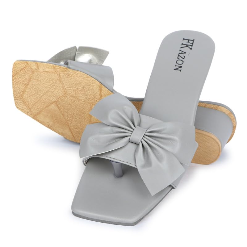 Image of Women's Stylish Block Heel Sandals with Bow Design - FK 516 BLUE HEEL A1 P