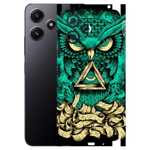 Image of AtOdds - Full Body Back Screen Guard Protector Film - Lamination Wrap Skin Sticker Compatible with REDMI 12 (5G) | Scratchproof Matte Finish (Design - Green Owl)