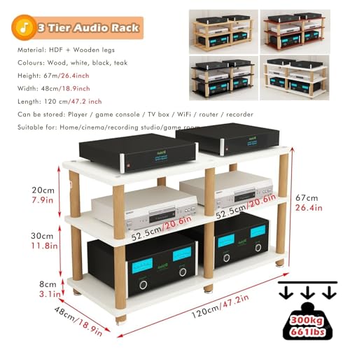 mueble equipo hifi Soporte Para Medios Audiovisuales De 2 Y 3 Niveles, Estante Para Componentes De Audio, Pantalla, Amplificador, Grabador, Receptor Estéreo De Alta Fidelidad, Centro De Entretenimient - imagen 2