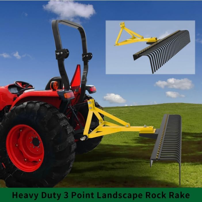 60'' 3 Point Landscape Rock Rake Fit for Category 1 Compact Tractors Loader