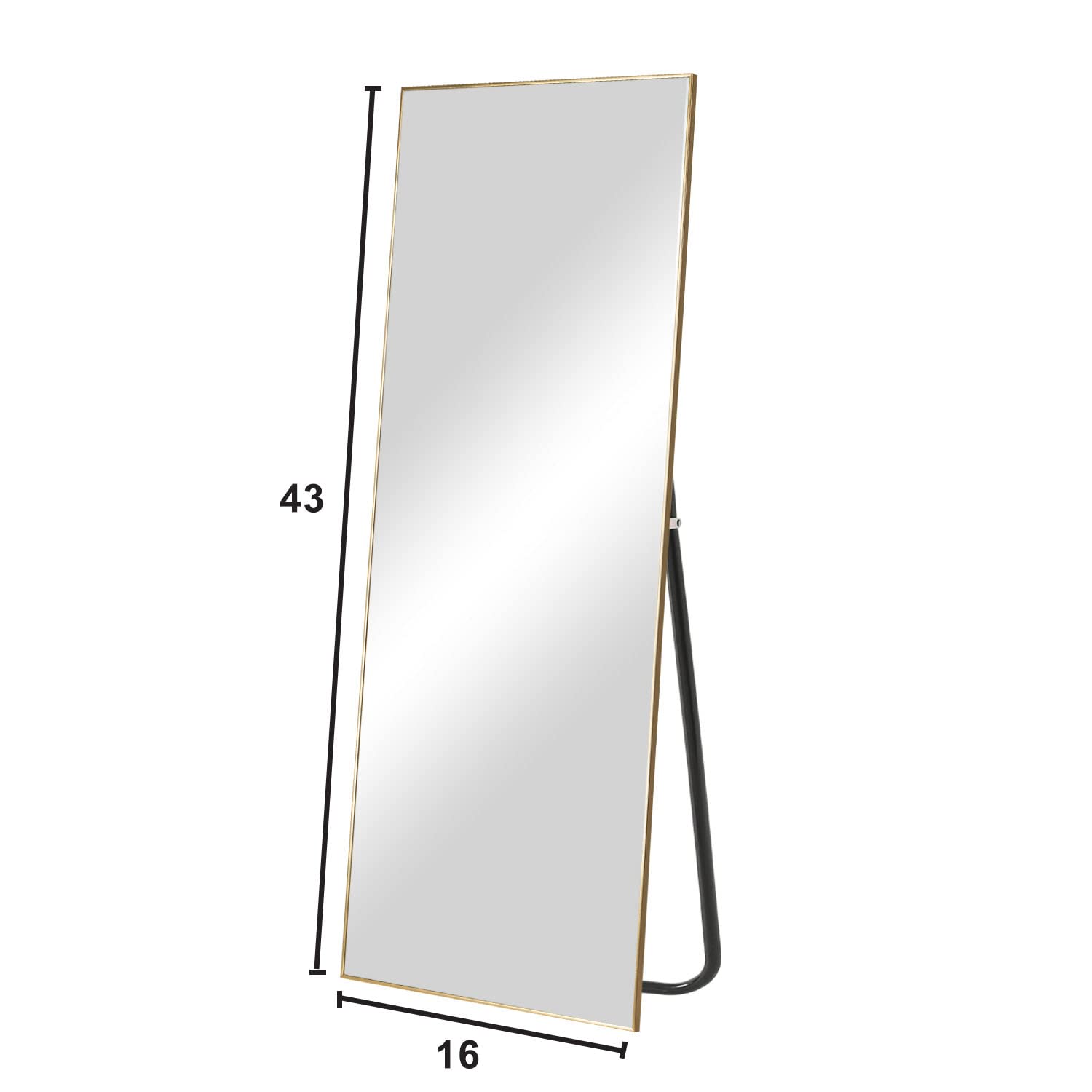KIAYACI Volledige lengte vloerspiegel met standaard 119,4 x 40,6 cm, grote wandmontage, full-body spiegel, horizontaal/verticale slaapkamerspiegel, dressing, aluminium frame, goud