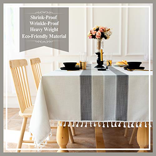 Tewene Table Cloth, Wrinkle Free Tablecloth Cotton Linen Tablecloths Rectangle Table Cloths Tassle Tablecloth Grey Table Cloth For Kitchen, Dining, Outdoor Table(55''X86''/6-8 Seats/Muti-Grey) #TOP2