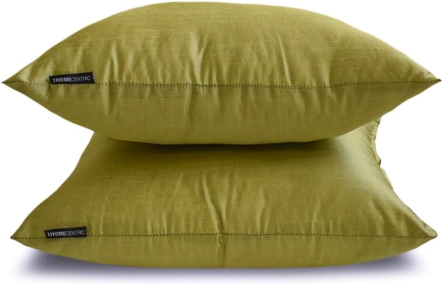 The HomeCentric Plain Pillow Covers Olive Green Pack of 2, 18"x18" (45x45 cm) Throw Pillow Covers, Art Silk Plain & Solid Throw Pillows for Sofa, Solid Pattern Modern Style - Olive Green Luxury