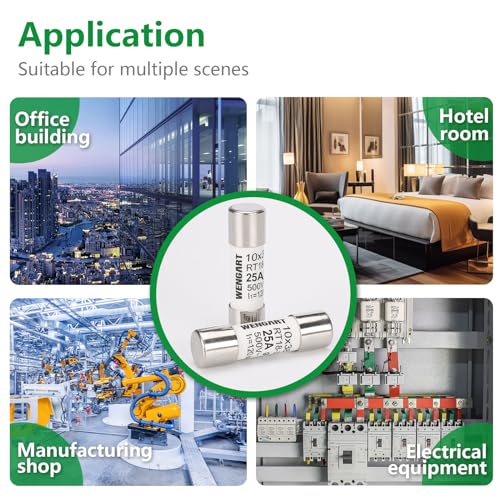 Wengart AC Zylindersicherungseinsatz RT18-32 (RO15), AC500V 25A, 10 Stück, 10x38mm, 120 kA, starkes Schaltvermögen, kann den Stromkreis zuverlässig schützen