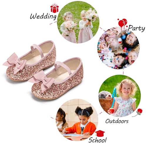 Image of PHIRAMIN Toddler Flower Girl Dress Shoes - Little Girl Ballet Flats Bow Wedding Party