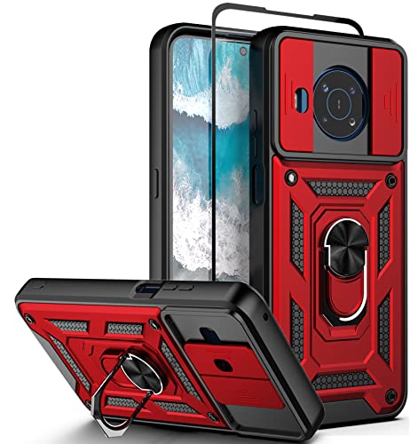 Dretal Nokia X100 Case with Stand Kickstand Ring and Camera Cover with Tempered Glass Screen Protector, Military Grade Shockproof Protective Cover for Nokia X100 (TC-Red)