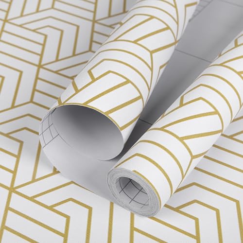 Hode Vinilo Adhesivo Muebles Pared Baño Cocina Armario, Papel Pintado Autoadhesivo, Papel Adesivos Decorativos Impermeable Geométrico de Dorada 44x300cm