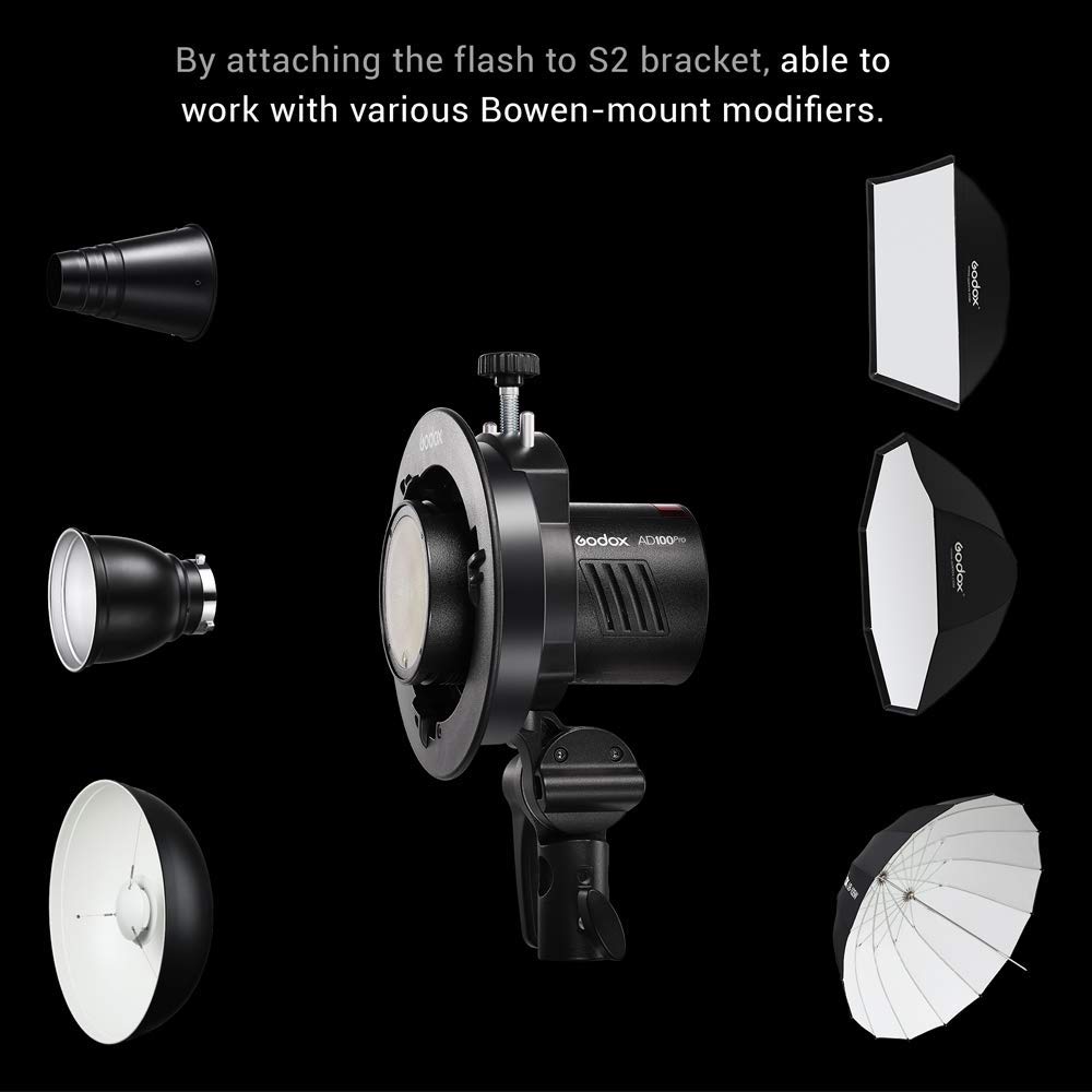 Godox AD100 Pro AD100Pro Flash tête Ronde avec Le kit AK-R1, 360 à Pleine Puissance, Recyclage 0,01s à 1,5 s, 1/8000 HSS, Soutien TTL/M/Multi-Fonctions, Batterie 2600mAh