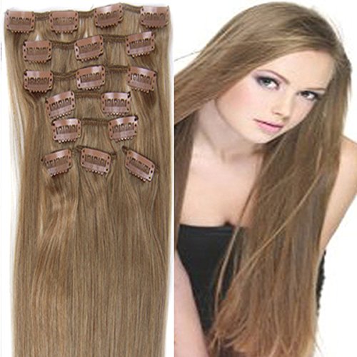 8PCS 100% Remy Real Human Hair Clip in Extensions 20" Straight (1B Natural Black)