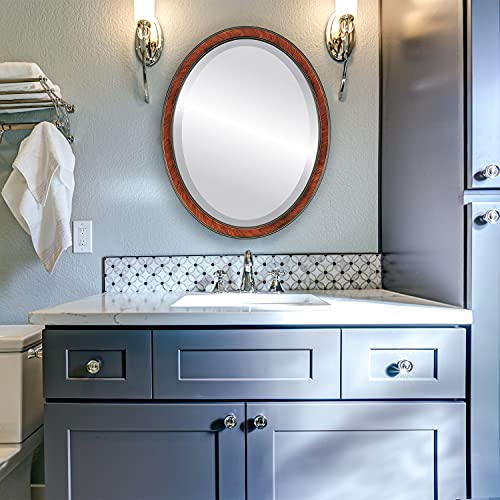 Ovalcrest Oval Beveled Wall Mirror For Home Decor - Toronto Style - Vintage Walnut - 18X22 Outside Dimensions #TOP2