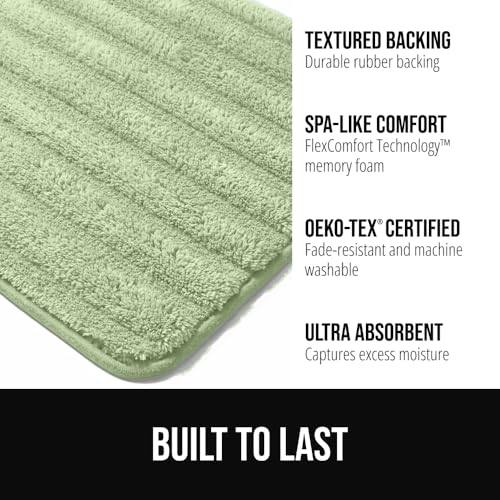 Image of GORILLA GRIP Memory Foam Bathroom Rugs, Soft Absorbent Textured Rubber Backing Striped Bath Mat, Set of 2 Machine Washable Quick Dry Floor Mats, Shower Rugs Home Accessories, Sage 24x16 and 30x18