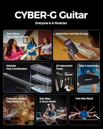 Image of Enya CYBER-G Stringless Smart Guitar, Foldable Travel Backing Guitarra, Built-in Drum Machine & Bassline, 20 instrument Sounds for One-Man Band, App Interactive Chord Sheets For Adults & Teens (Blue)