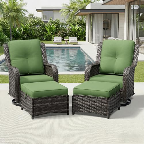 Image of Joyside 4 Piece Wicker Patio Furniture Set, Outdoor Swivel Rocker Patio Chairs with High Back, Deep Seating, Wide Armrest, Thickened Cushions, Outdoor Furniture for Deck, Porch Use
