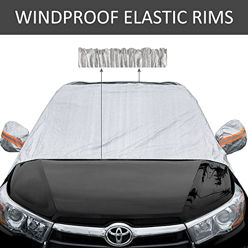 Universal Fit Windshield Snow And Sunshade, Compact And Mid-Size Suvs, Anti-Theft Tuck-In Flaps, Cotton Lined Peva Fabric With Aluminum Foil Lamination, Mirror Covers Included, Patent Pending #TOP2