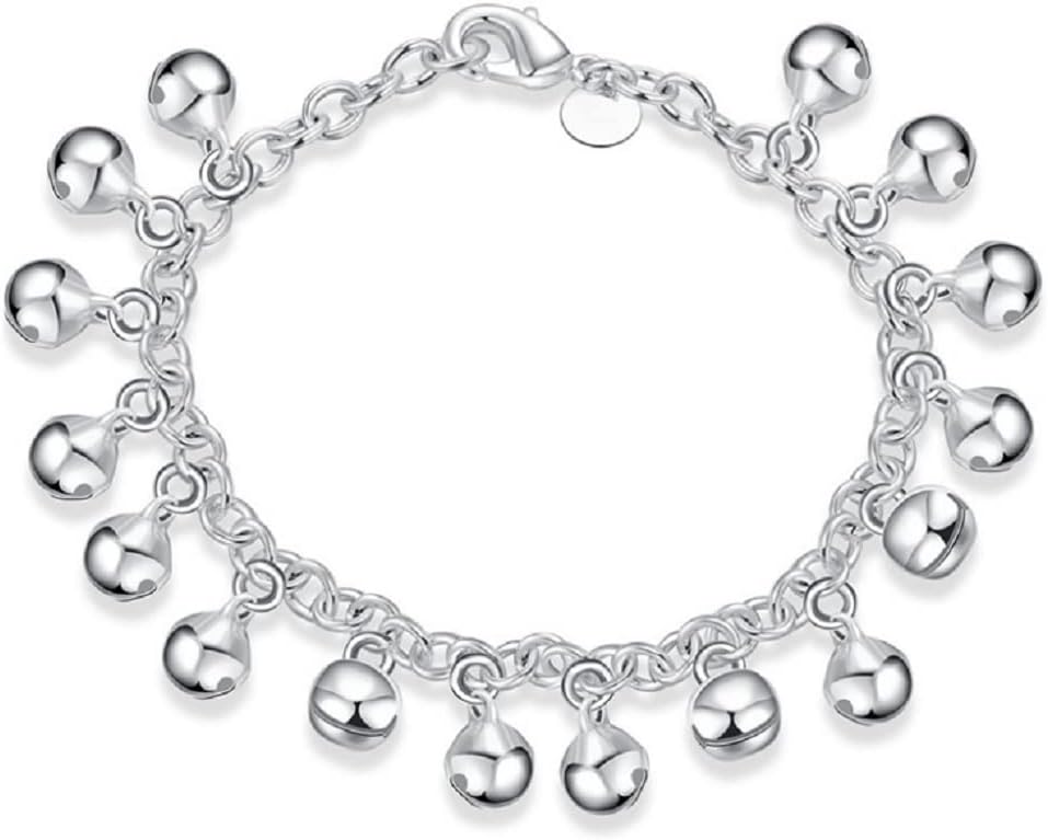 925 Silver Bell Bracelet Anklet Adjustable for Women Musical Instruments Gift Jingle Bells Bead Charm Bracelet Lady Jewelry 8.5"
