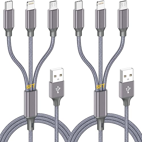 Multi Charging Cable (6ft 2Pack),3 in 1 USB Charging Cable for Multiple Devices - image 1