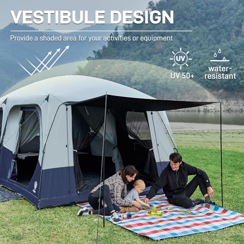Image of EVER ADVANCED 10 Person Camping Blackout Design Tent, Multi Room Tent for Family, Large Tents with Rainfly and Carry Bag, 2 Doors, Water-Resistant, 14ft x 10ft x 84in