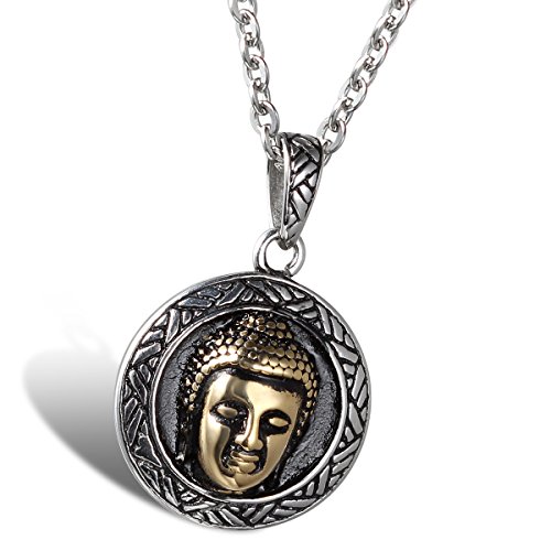 OIDEA Buddhahalsband för män vintage uttalande kedja med buddha huvud hänge i rostfritt stål huvudporträtt amulett med 55 cm O-kedja guld silver...