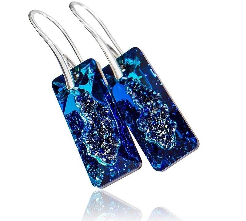 Boucles d'oreilles argent 925 anti-allergie avec cristaux bermuda