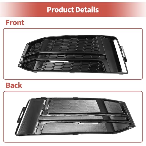 ACROPIX Fog Light Grill Front Lower Bumper Fog Light Cover Inserts for Audi A4 B9 S-Line S4 2016-2018 No.8W0807681F/8W0807682F Durable Front Left Right Black by ACROPIX - Image 6