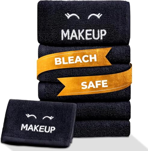 Bleach Safe Black Makeup Towels | Luxury Ultra Soft Cotton Face Washcloths Make up Removal | 6 Pack