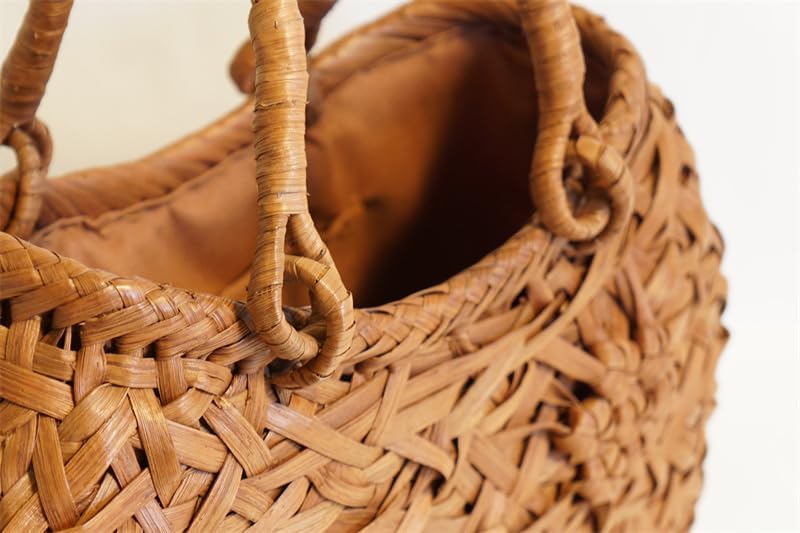 六角花束嵌入　乱れ編み 山葡萄 かごバッグ 　籠 中布と内ポケット付き 六角花束嵌入 乱れ編み 山葡萄 かごバッグ 籠 中布と内ポケット付き