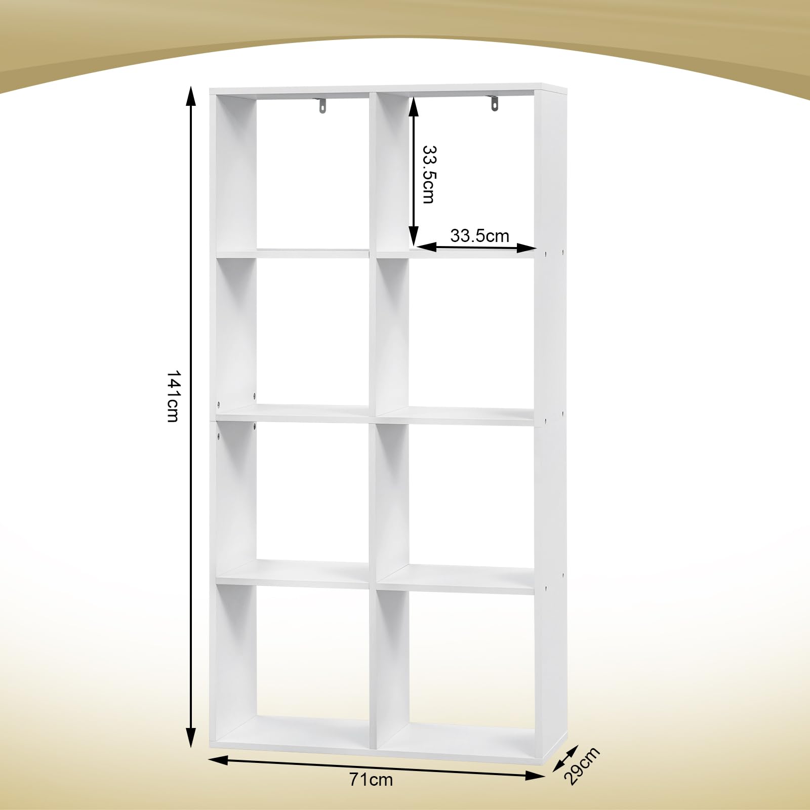 WOLTU Bücherregal mit 4 Ebenen, Standregal mit 8 Fächern Kippschutz, DVD-Regal aus Holzwerkstoff, als Raumteiler Aktenschrank, für Wohnzimmer Küche Büro, 71x140.5x29 cm, Weiß