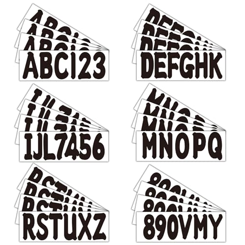 Image of 3 inch Registration Numbers and Letters Marine Sticker Decal | 4 Sets Alpha-Numeric Vinyl Letter for Jet Ski PWC Personal Watercraft Black