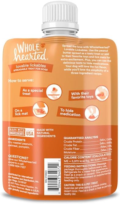 WholeHearted Loveable Lickables Peanut Butter Dog Treats, 8 oz., Case of 6