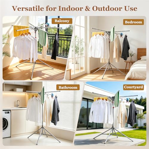 LVMIBVL Adjustable Collapsible Umbrella Style Clothes Drying Rack, 4Legs6Telescopic Arms, Space-Saving Freestanding Laundry Airer with Windproof Clips, Easy Setup Indoor Outdoor (Gray-Carbon Steel) by LVMIBVL - Used condition - Image 6
