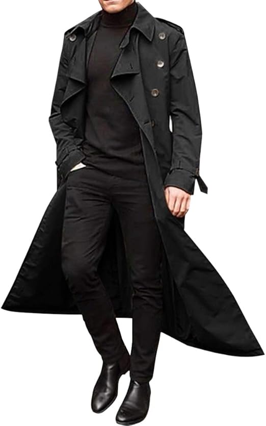 Loozykit Herren Trenchcoat Lang Slim Fit Zweireihiger Mantel im