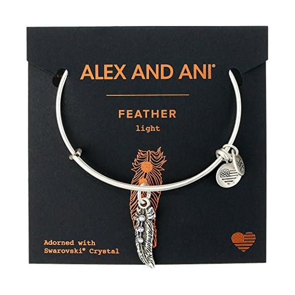 Alex and Ani Path of Symbols Expandable Bangle for Women, Feather II Charm, Rafaelian Silver Finish, 2 to 3.5 in