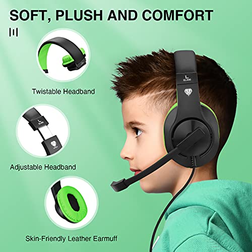 Image of BlueFire 3.5mm Bass Stereo Over-ear Gaming Headphone PS4 Gaming Headset with Microphone and Volume Control Compatible with PS4 / New Xbox One / Xbox One S / Xbox One X / PC(Green)