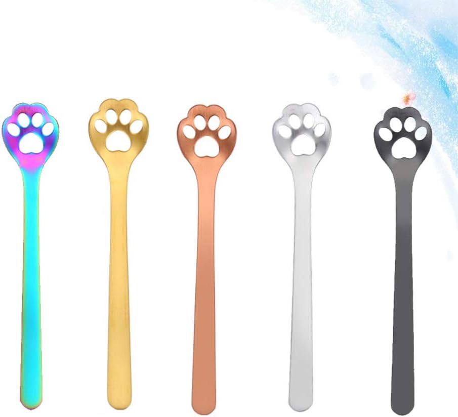 5pcs Cartoon Stainless Steel Coffee Metal Teaspoons Dessert Dog Paw Shaped Decorative Appetizer Tableware