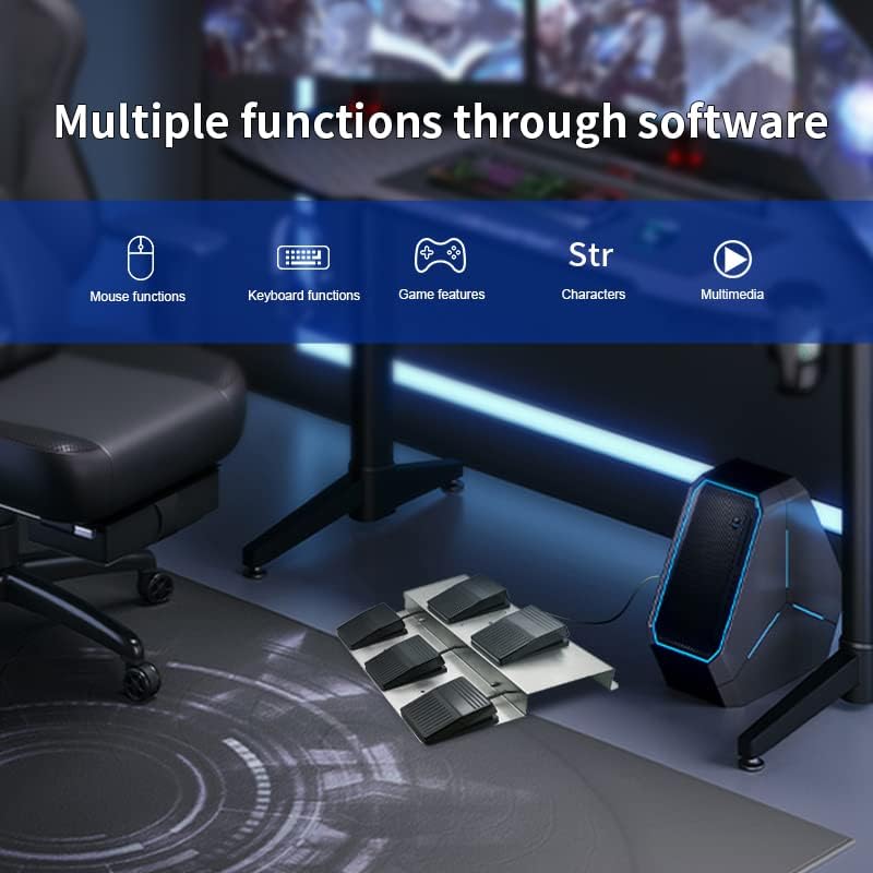 Foot Pedal PC USB Foot Switch with 5 Pedals Programmable Computer Keyboard Shortcut Key Customized Combination Key One Key Move for Video Game Office Equiment Control HID