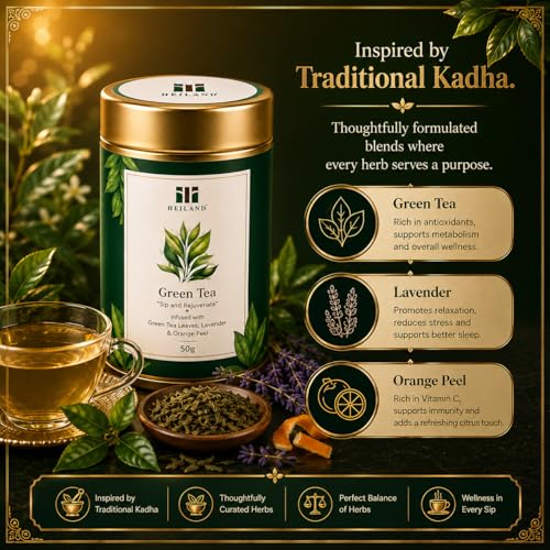 Image of Heiland Green Tea Loose Leaf 50g - Natural Green Leaf with Floral Blend, Pure Loose Leaf, Smooth & Refreshing Flavor, Ideal for Daily Relaxation & Wellness