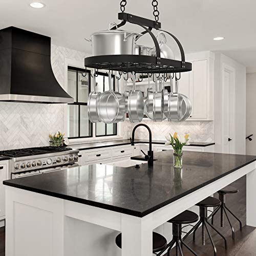 KES Plafond Opknoping Pot Rack 85CM Plafondplank voor Keuken Ovale Pot en Pan Rack Mat Zwarte Pot Hanger met 20 S Haken, KUR221S85-BK - Image 4