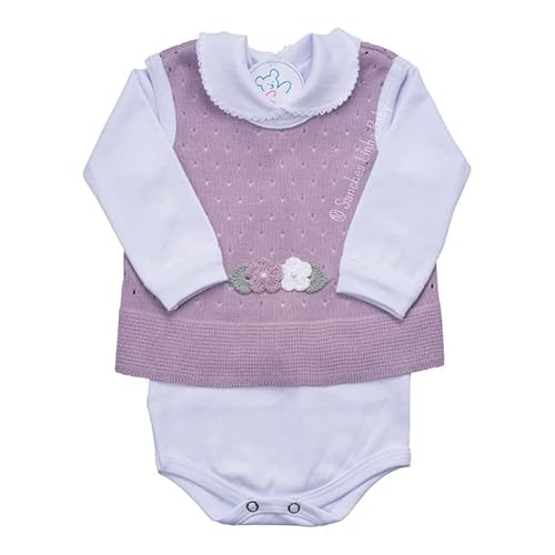Saida Maternidade Completa Recem Nascido Menino Menina 7 Peças Sanches Baby (Lilás com Branco)