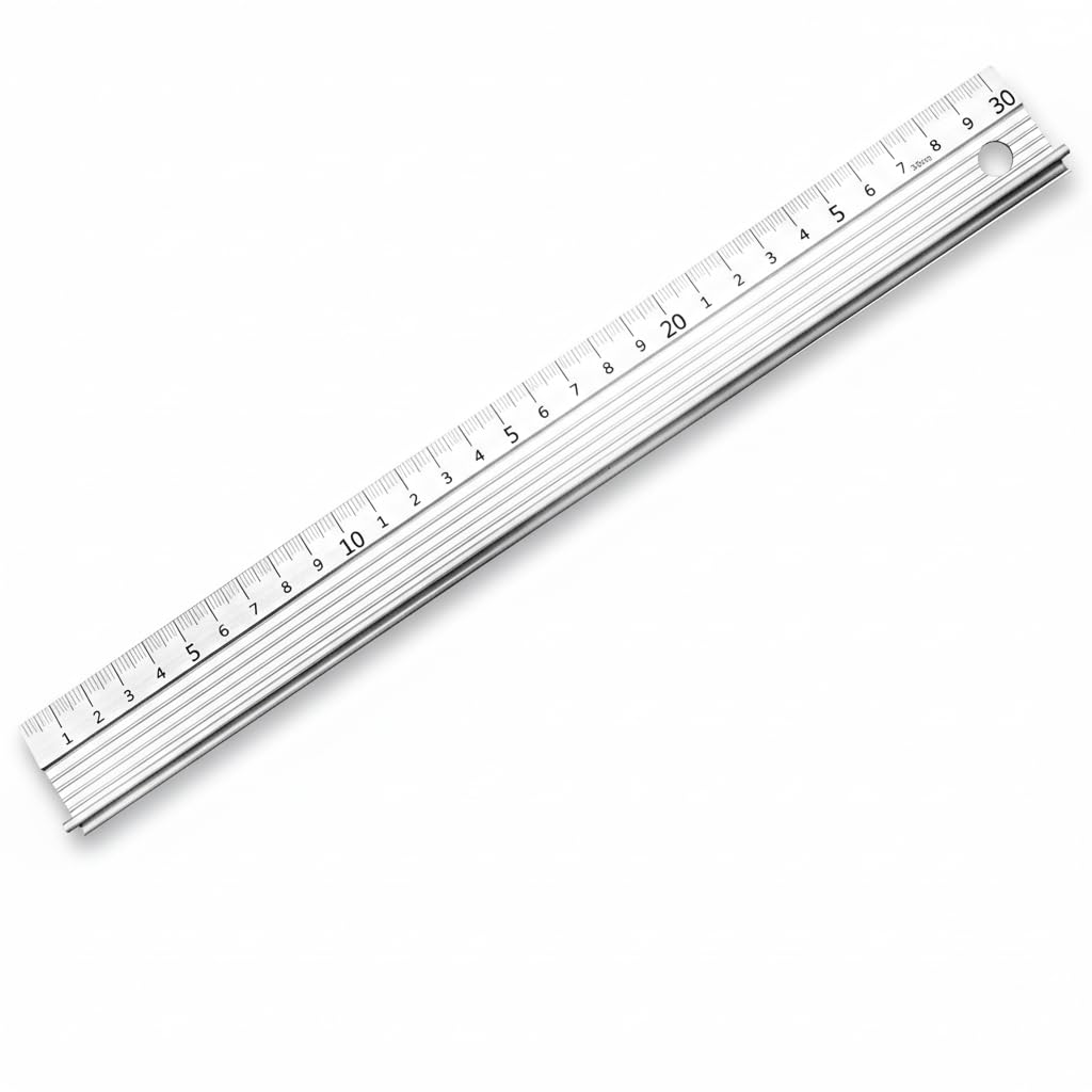30cm White Aluminium Cutting Ruler, Metal Ruler for Cutting with Raised Grip, Multifunctional Protective Ruler, Non-Slip Metal Ruler, Precision Cutting Ruler for Crafts, DIY and Measuring Tasks