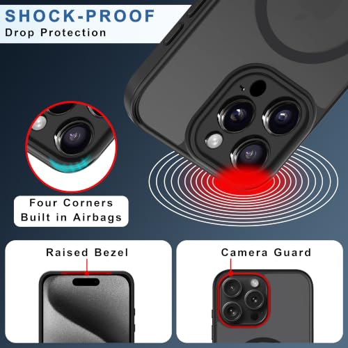 Image of CEDO Magnetic Cover for iPhone 15 Pro Max | Compatible with MagSafe Wireless Charging | Matte Black Case Designed with Magnetic Lock Shockproof Edge Protection Backcover (Translucent Black)