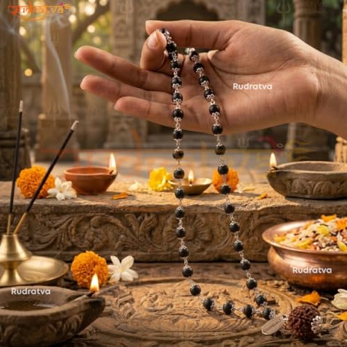 Image of Natural Karungali Mala with 7 Mukhi Rudraksha Pendant | 54 + 1 Beads | Govt. Lab Tested | Original Karungali Malai | Spiritual mala for Positivity, Protection & Prosperity