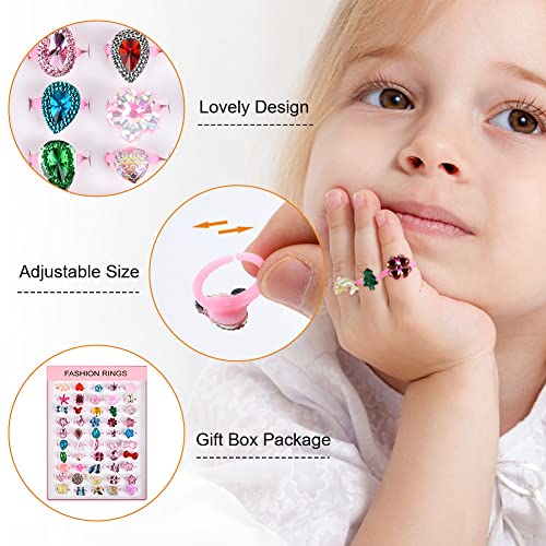 OSDUE Girl Rings, 50PCS Little Girl Jewel Rings in Box, Adjustable Ring Set for Girls No duplication - Image 3