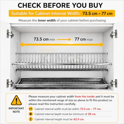 Image of KINGS Stainless Steel 2 Tier Dish Rack & Drainer | Strong, Rust Proof Utensil Stand with Drip Tray Pullout for Quick Drying | Suitable for Cabinet Internal Width 73.5cm to 77cm
