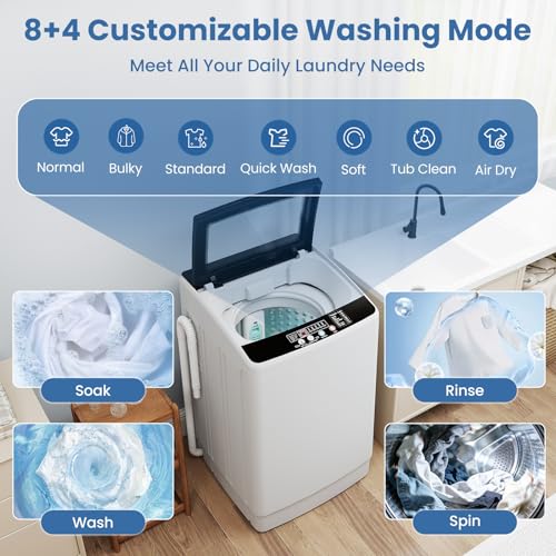 Image of VCJ Portable Washing Machine, 35 LBS Large Capacity Full-Automatic Portable Washer with 12 Wash Cycles, 8 Water Levels & 24H Delay, Compact Electric Laundry Washer for Apartment, Dorms,RVs