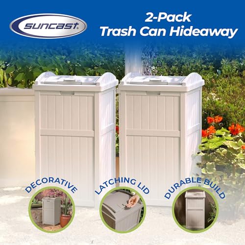 Suncast 2 Pack 15.75" x 16" x 31.6" Trash Hideaway 33 Gallon Resin Outdoor Commercial Garbage Container with Lid for Backyard, Deck, or Patio in Taupe - image 2